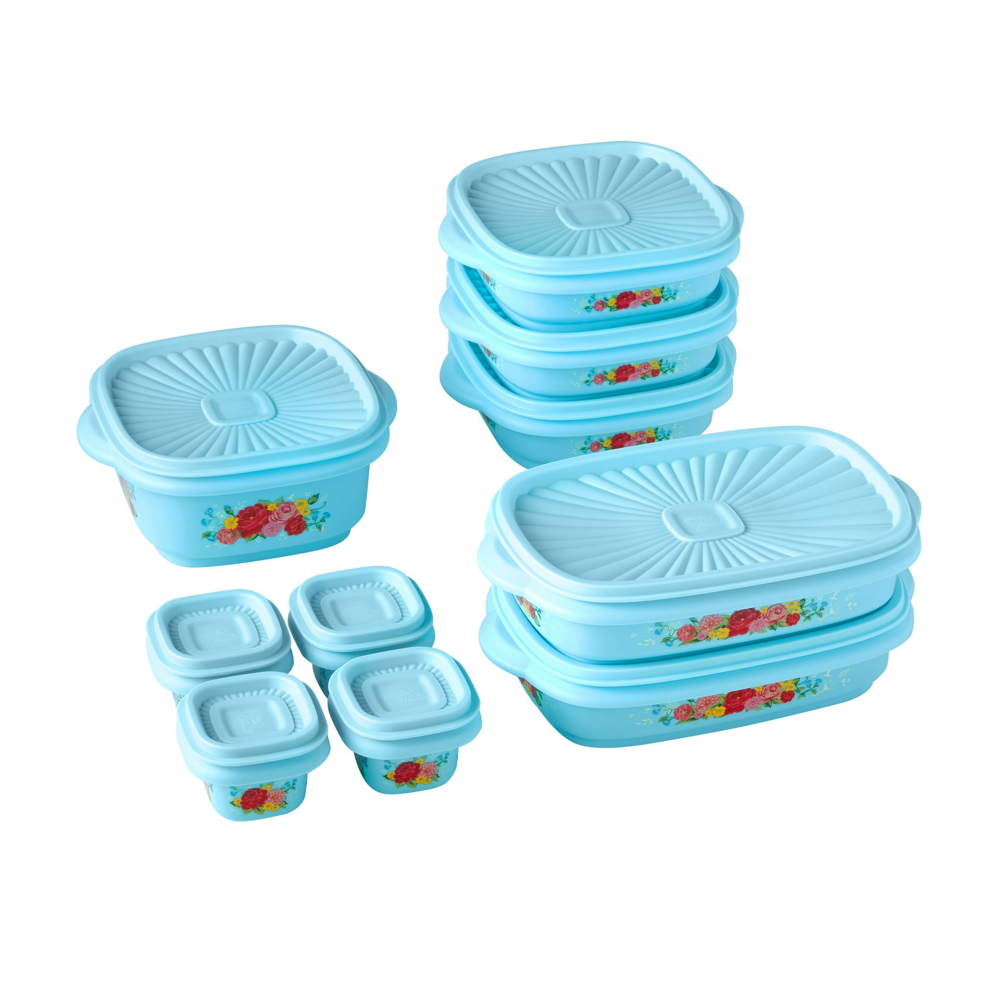 Plastic Food Storage Container Variety Set, Breezy Blossom 20 Piece Plastic Food Storage Container Variety Set, Breezy Blossom 20 Piece